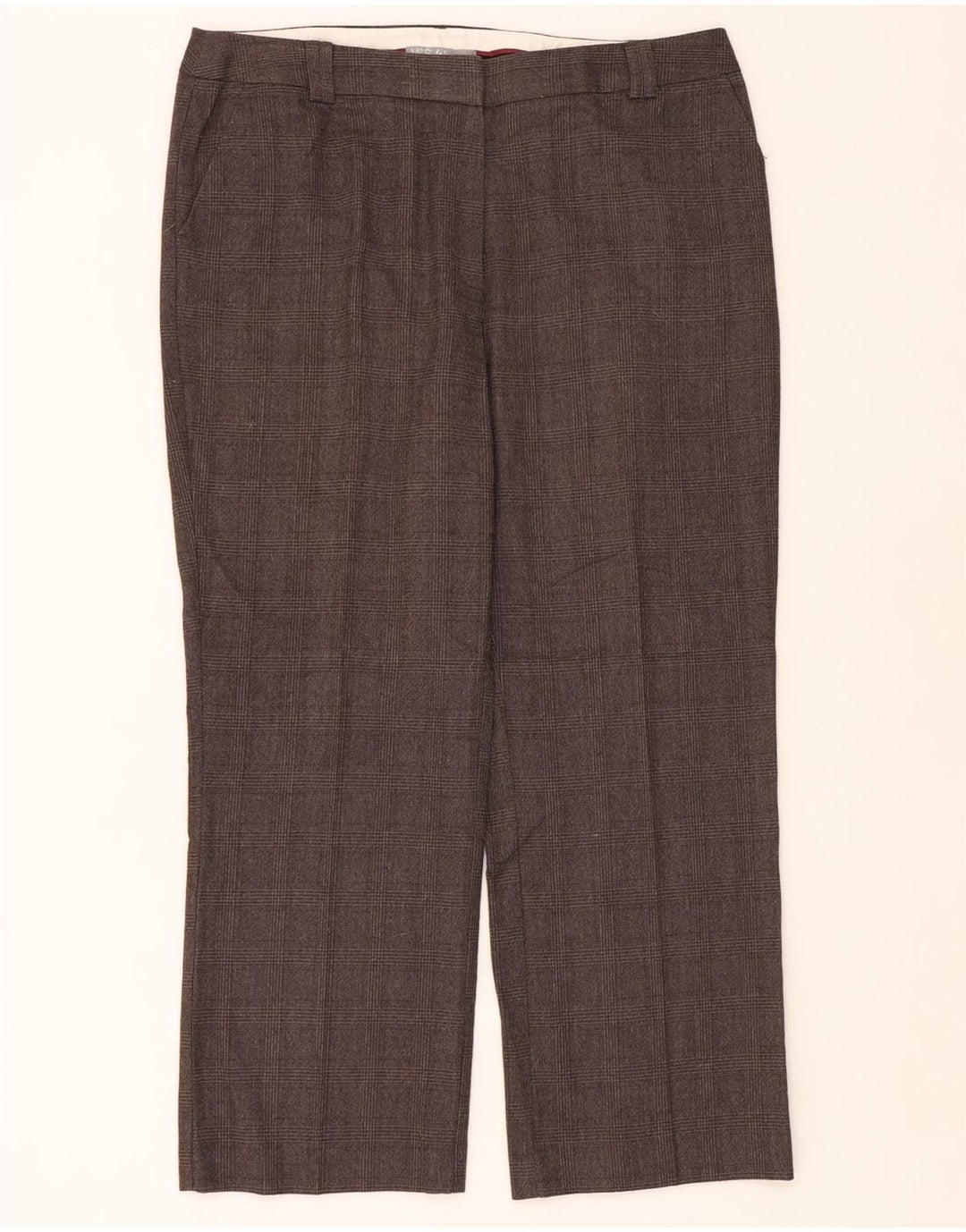 Pantaloni da abito da donna Marks & Spencer UK 16 Large W38 L29 Marrone a quadri