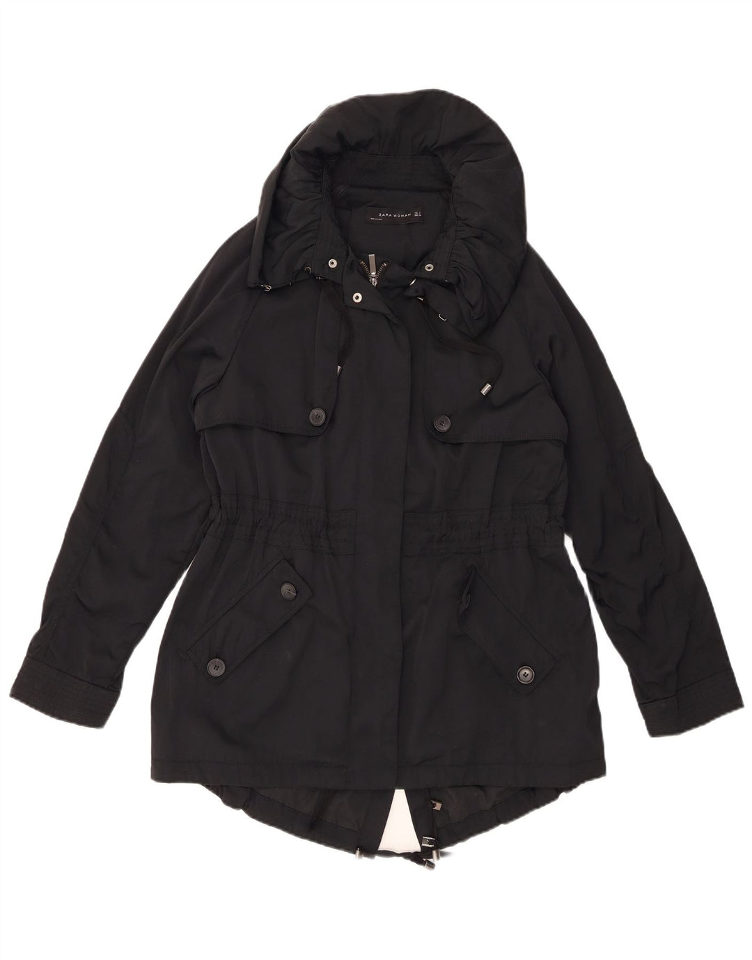 Parka oversize con cappuccio da donna ZARA UK 10 piccolo nero