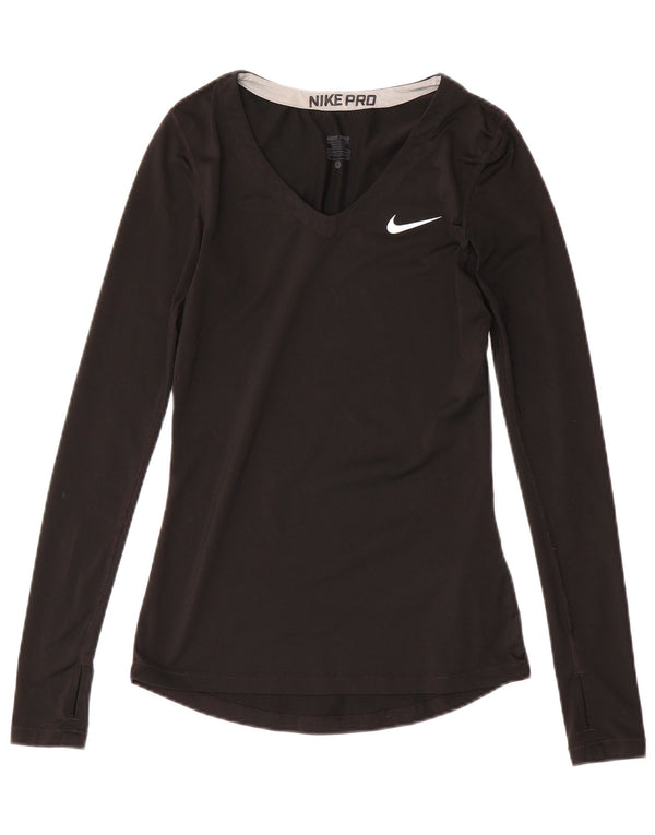 Nike Dri Fit Top da donna a manica lunga UK 8 Small Nero Poliestere
