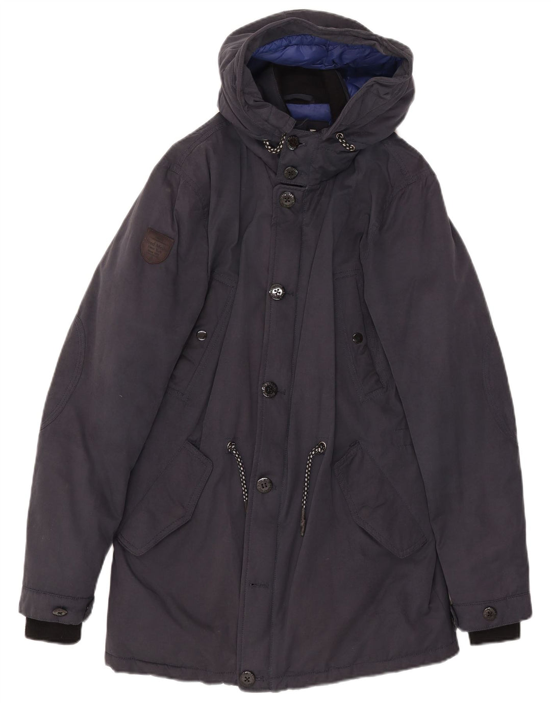 Giacca Parka con cappuccio da uomo Fred Mello UK 36 Small Blu Navy Cotone