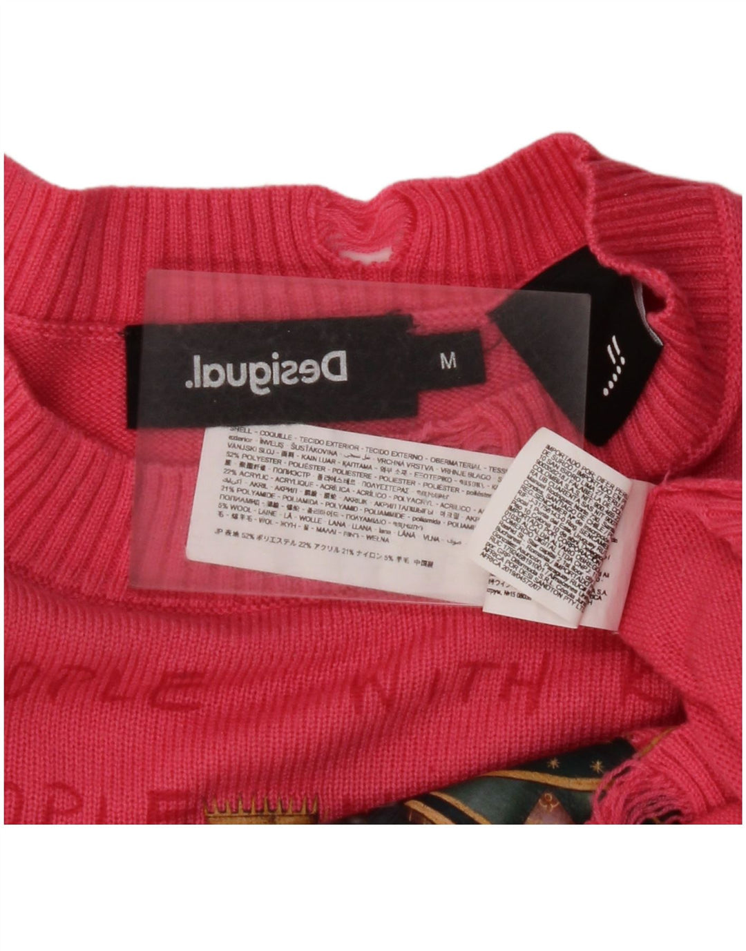 DESIGUAL Donna Maglione girocollo con grafica corta UK 14 Rosa medio