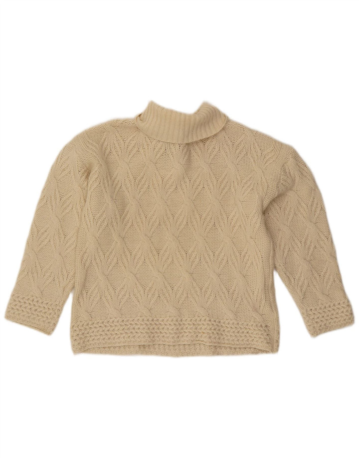 Maglione maglione vintage da donna con collo alto corto UK 14 lana bianco sporco medio