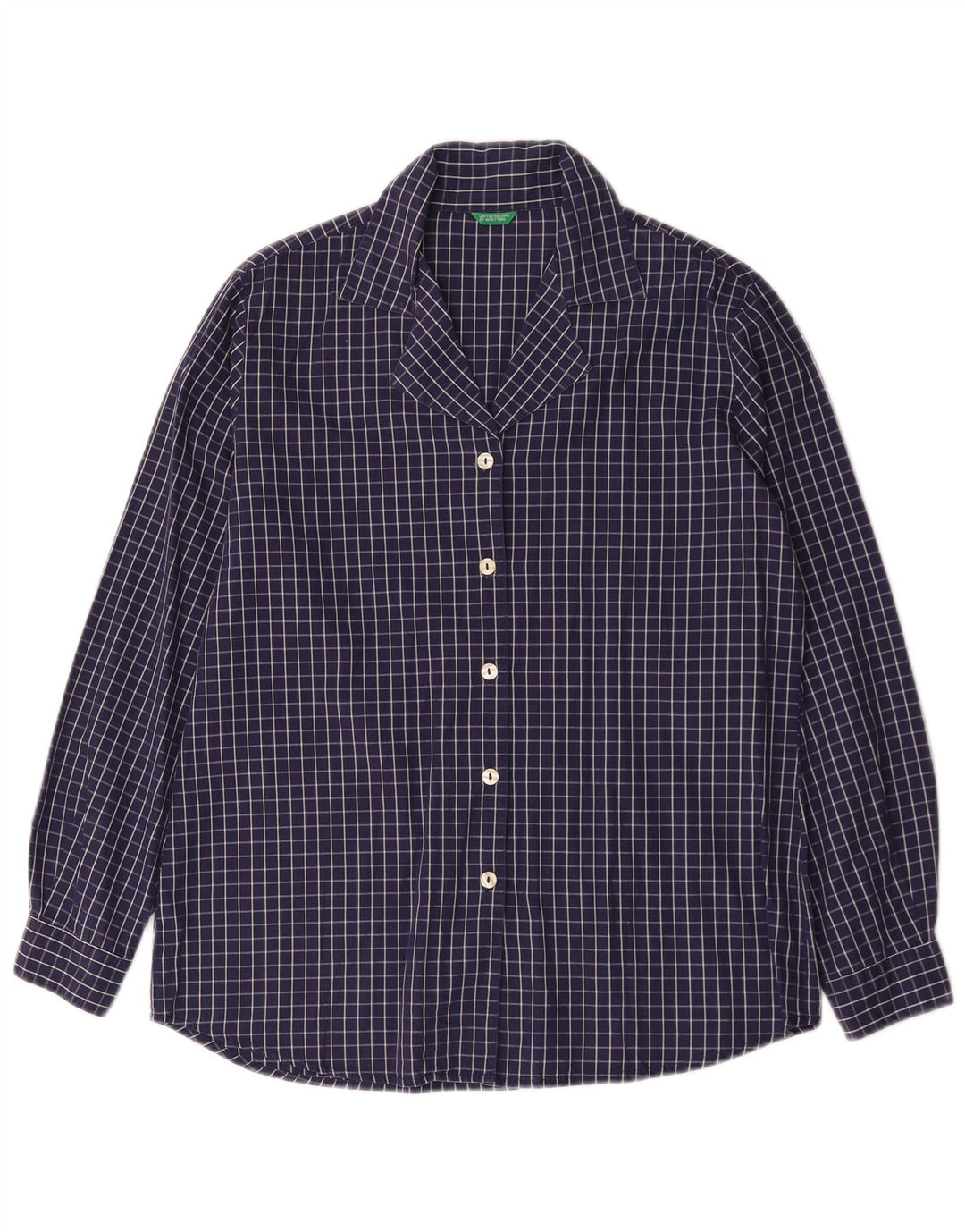 Camicia Benetton Donna IT 44 Medium Blu Navy Check Cotone