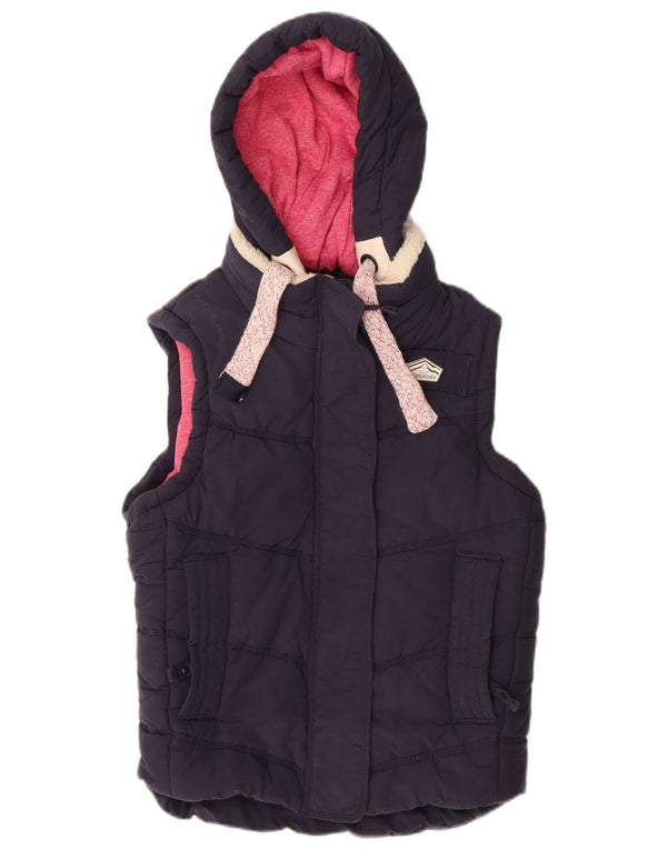 Gilet imbottito con cappuccio da donna Superdry UK 14 cotone medio blu navy