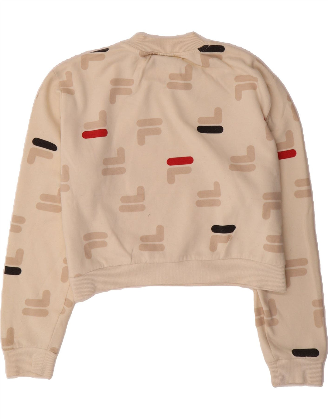 FILA Womens Graphic Crop Sweatshirt Jumper UK 14 Medium Beige Cotton Vintage Fila and Second-Hand Fila from Messina Hembry 