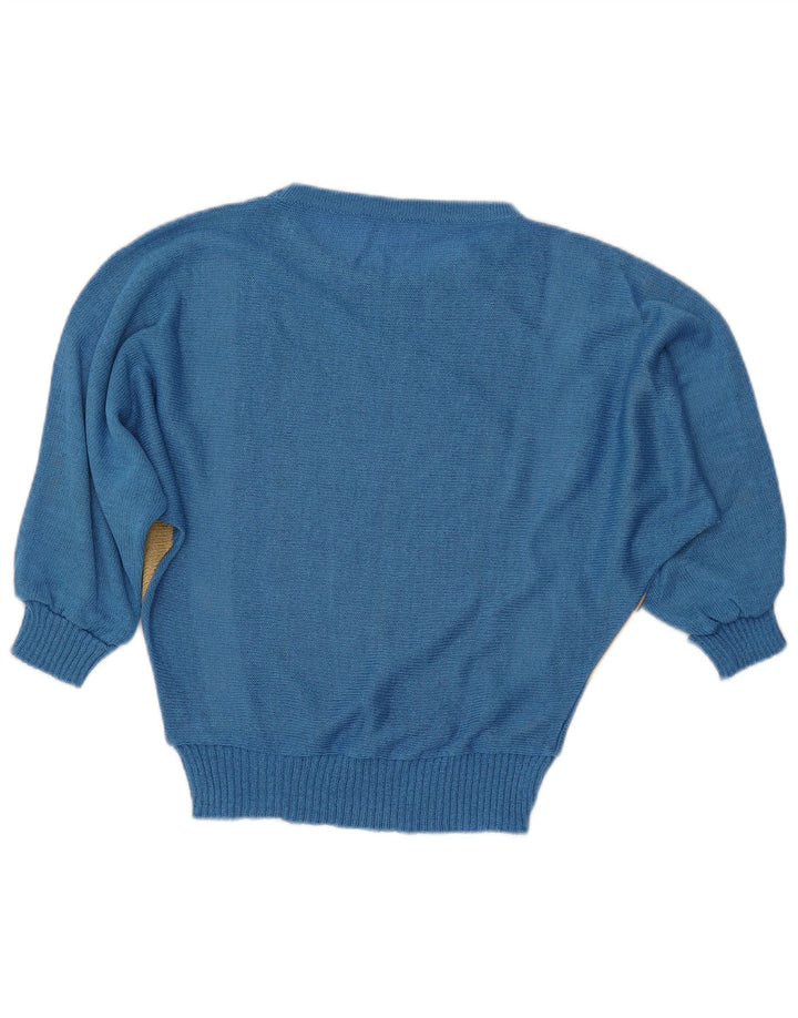 Maglione da donna VINTAGE con scollo a barca a pipistrello IT 40 piccolo a righe blu