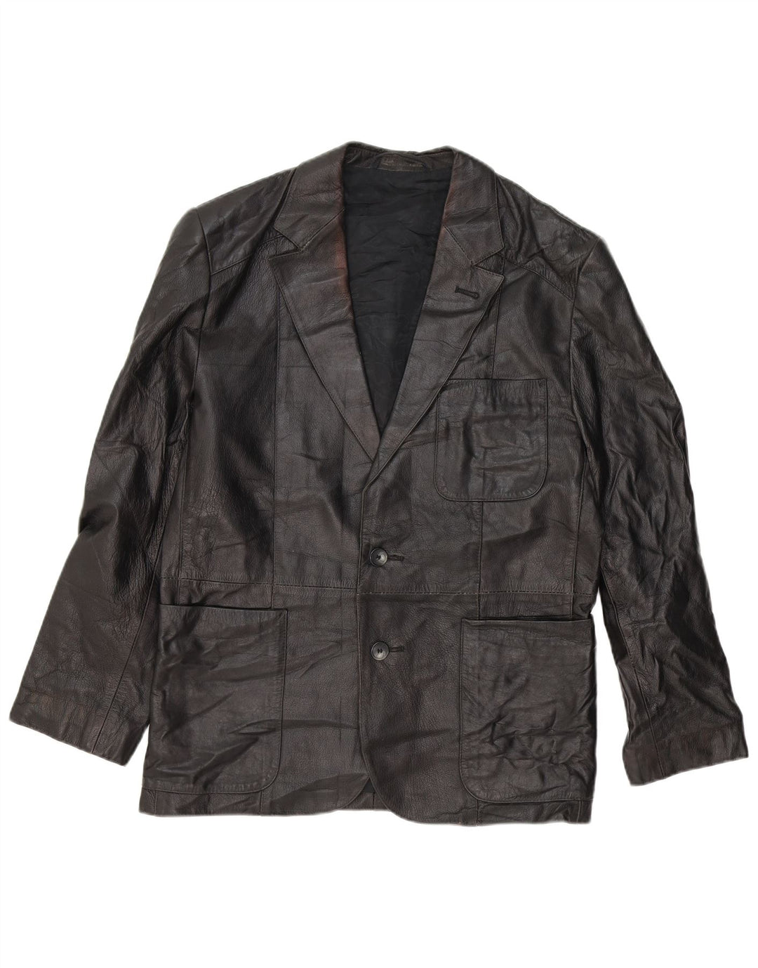 VINTAGE Mens Leather 2 Button Blazer Jacket IT 48 Medium Black Leather