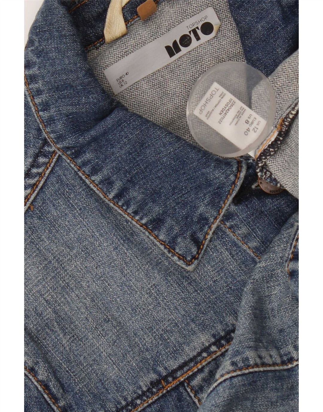 Giacca in denim corto da donna Topshop UK 12 cotone blu medio