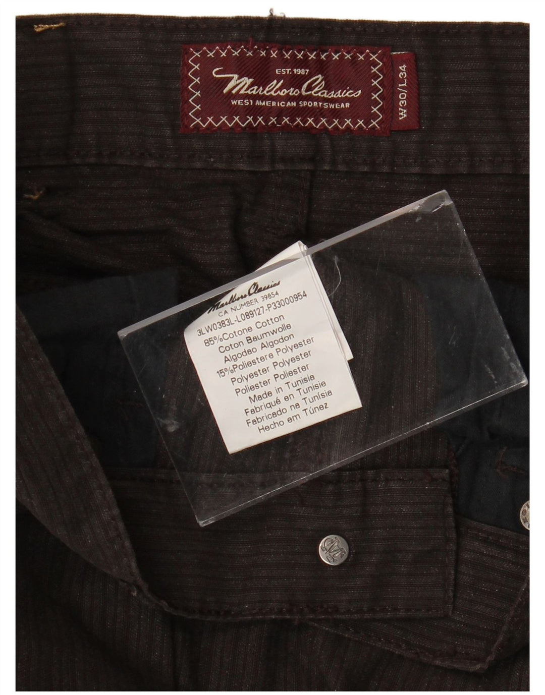 MARLBORO CLASSICS Pantaloni casual dritti da uomo W30 L34 Cotone marrone