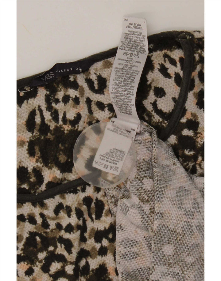 Top tunica da donna Marks & Spencer UK 12 medio kaki stampa animalier
