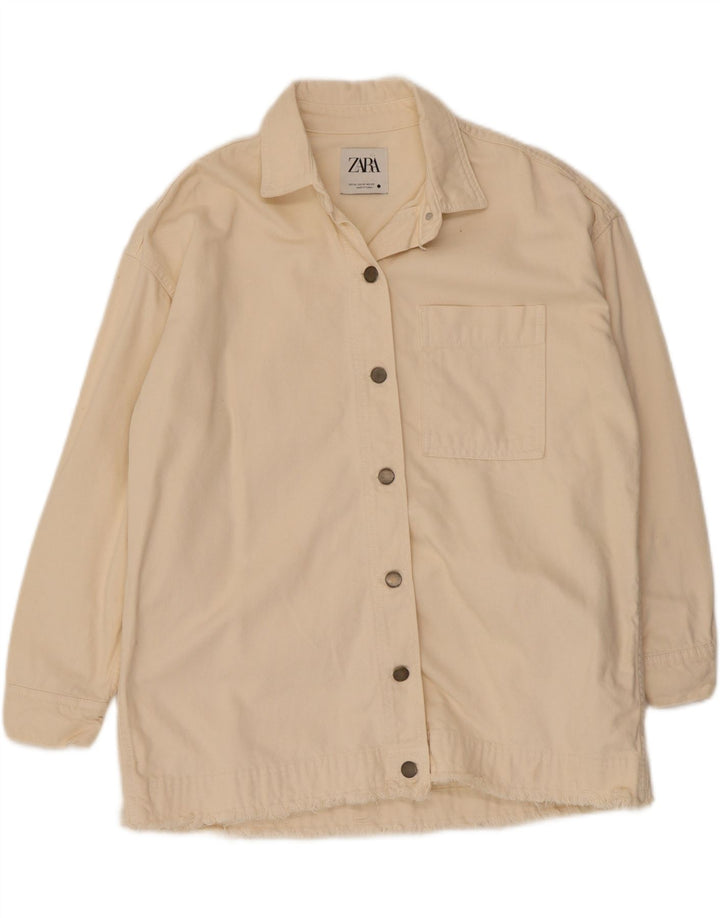 ZARA Womens Oversized Denim Jacket UK 6 XS Off White Cotton Vintage Zara and Second-Hand Zara from Messina Hembry 