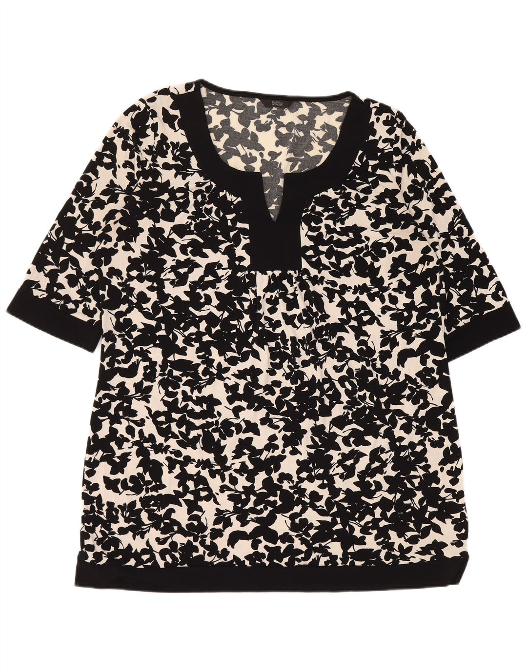MARKS & SPENCER Camicetta da donna Top UK 16 Grande poliestere floreale nero