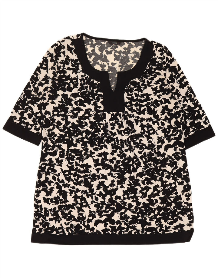 MARKS & SPENCER Camicetta da donna Top UK 16 Grande poliestere floreale nero