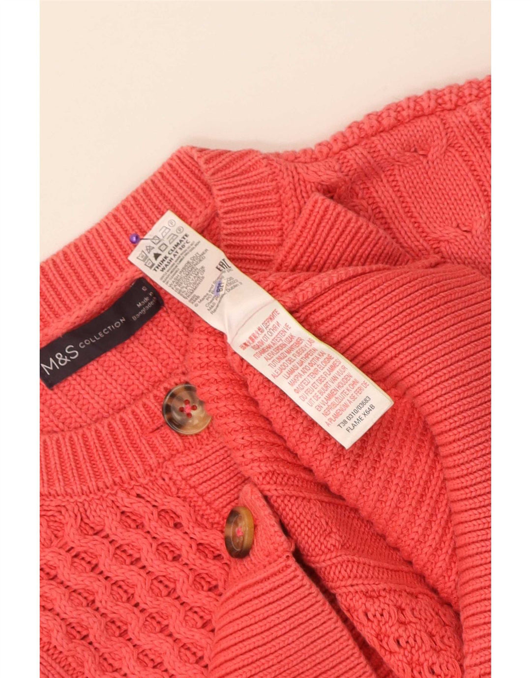 Maglione cardigan corto da donna Marks & Spencer UK 12 cotone rosa medio