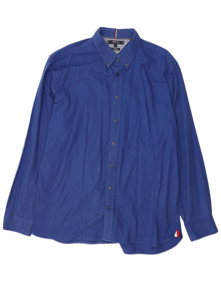 TOMMY HILFIGER Camicia da uomo vestibilità regolare 2XL Cotone pied de poule blu