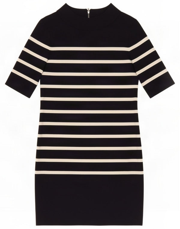 Hobbs Womens Sheath Dress UK 12 Medium Black Striped Viscose