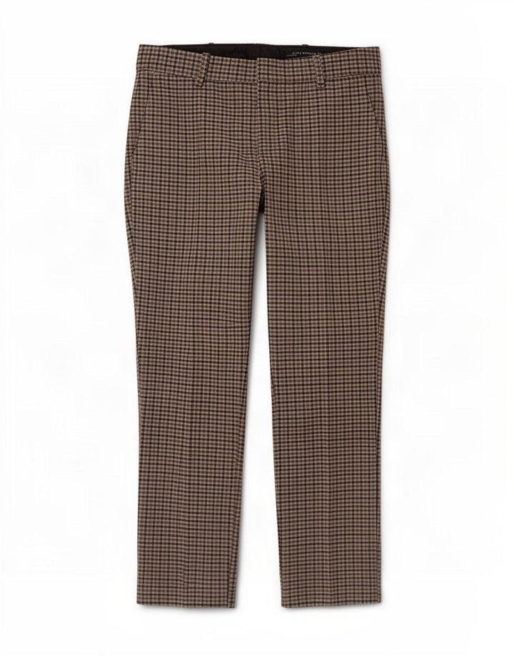 Pantaloni chino dritti da donna Zara medi W28 L28 poliestere a quadri marroni