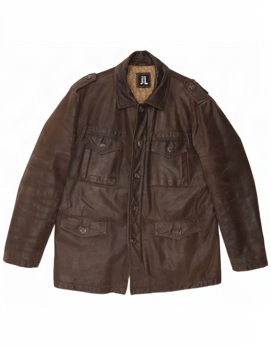 Giacca in pelle militare da uomo vintage IT 50 grande marrone