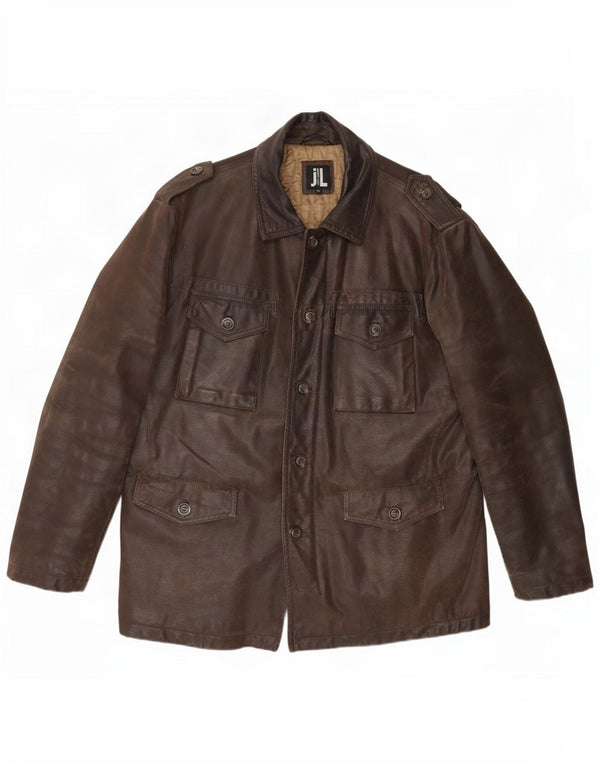 Giacca in pelle militare da uomo vintage IT 50 grande marrone
