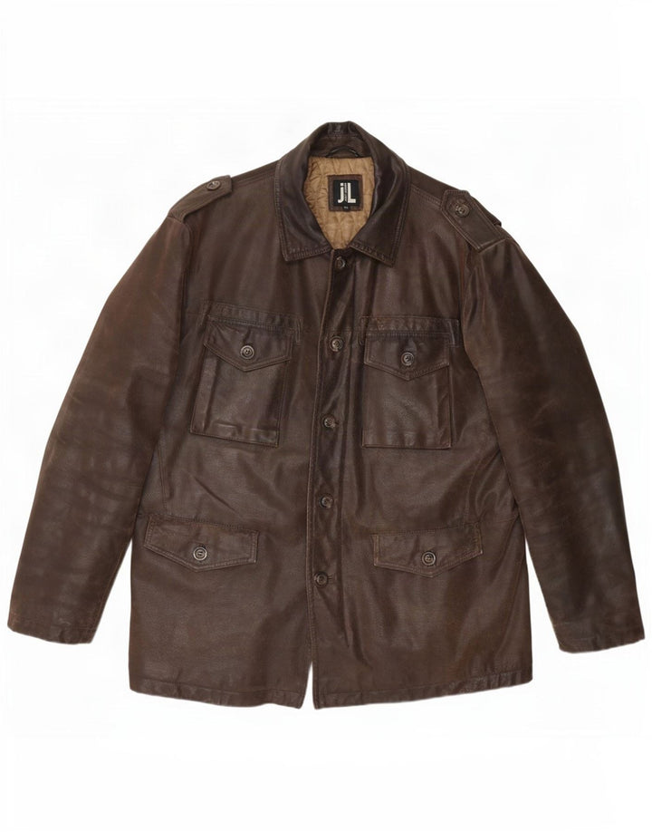 Giacca in pelle militare da uomo vintage IT 50 grande marrone