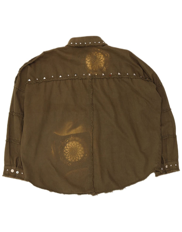 Camicia in denim oversize da donna Zara UK 10 Small Khaki Paisley