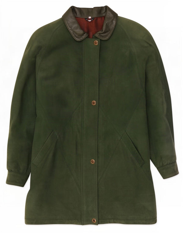 Cappotto oversize in pelle vintage da donna EU 40 verde medio