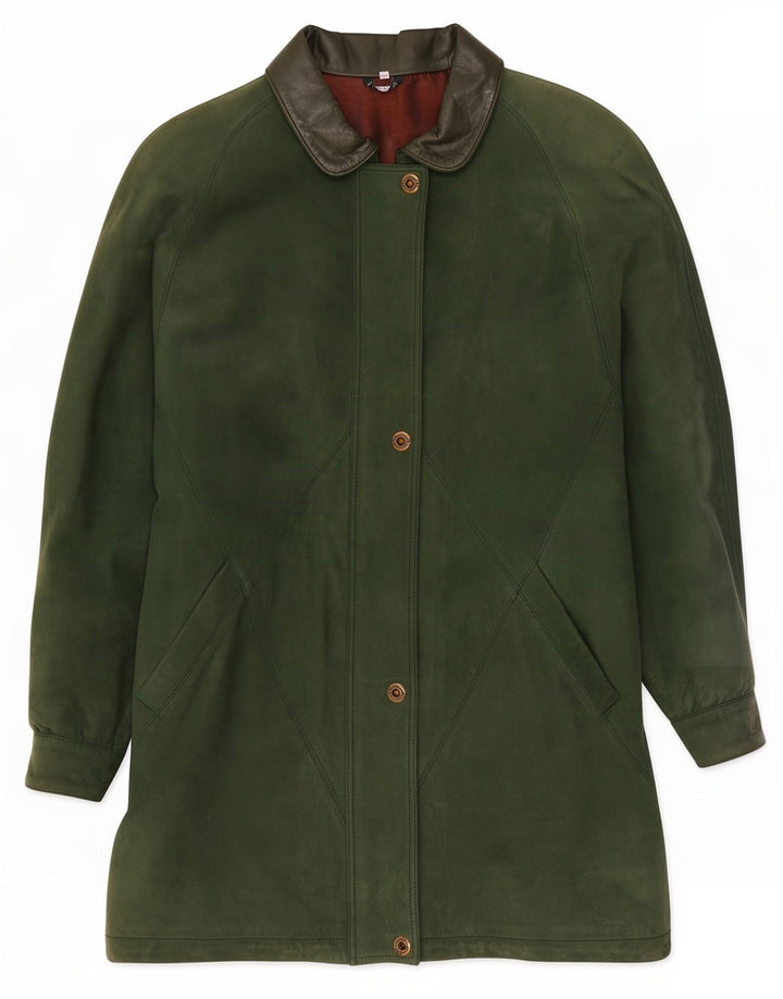 Cappotto oversize in pelle vintage da donna EU 40 verde medio