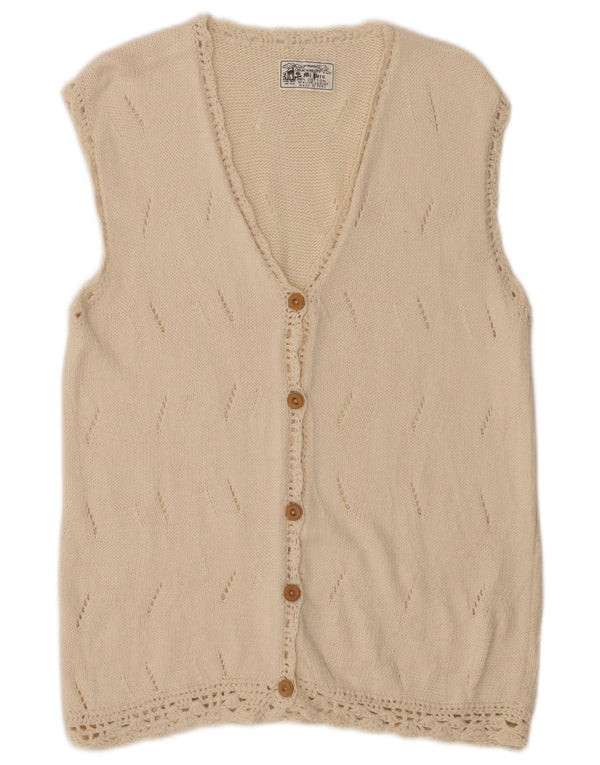 ARTESANIA Maglione cardigan senza maniche da donna UK 12 cotone bianco sporco medio