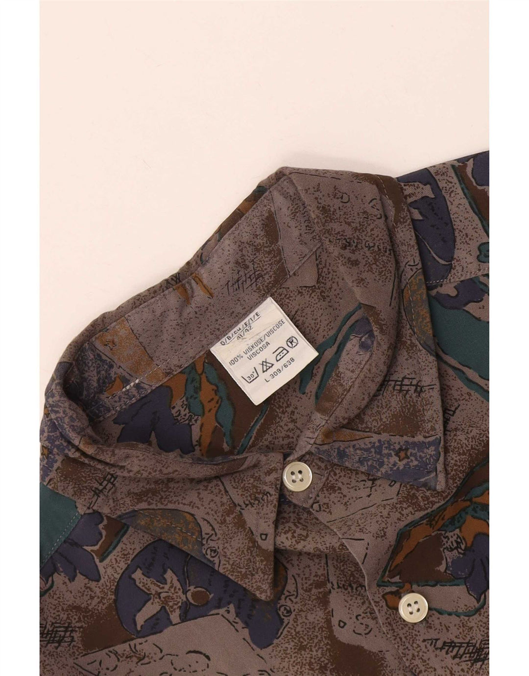 Camicia vintage da uomo con motivo astratto taglia 41/42 grande in viscosa grigia