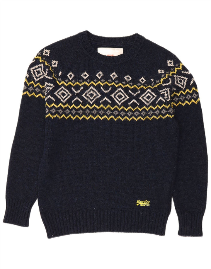 Maglione maglione girocollo da uomo Superdry Acrilico Fair Isle blu navy medio