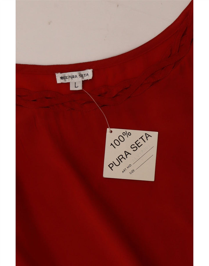 Top camicetta senza maniche vintage da donna UK 16 grande seta rossa