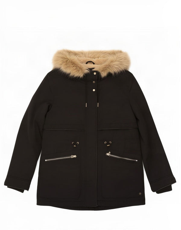 Giacca Zara da donna Trafaluc Sherpa Parka con cappuccio UK 14 media nera