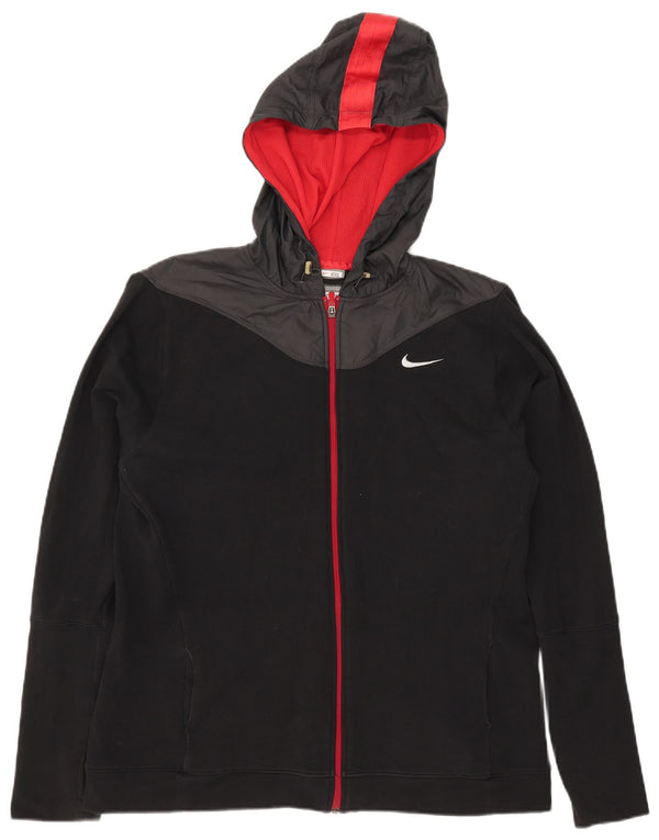 Nike Womens Zip Hoodie Sweater UK 20/22 2XL Black Colourblock Cotton