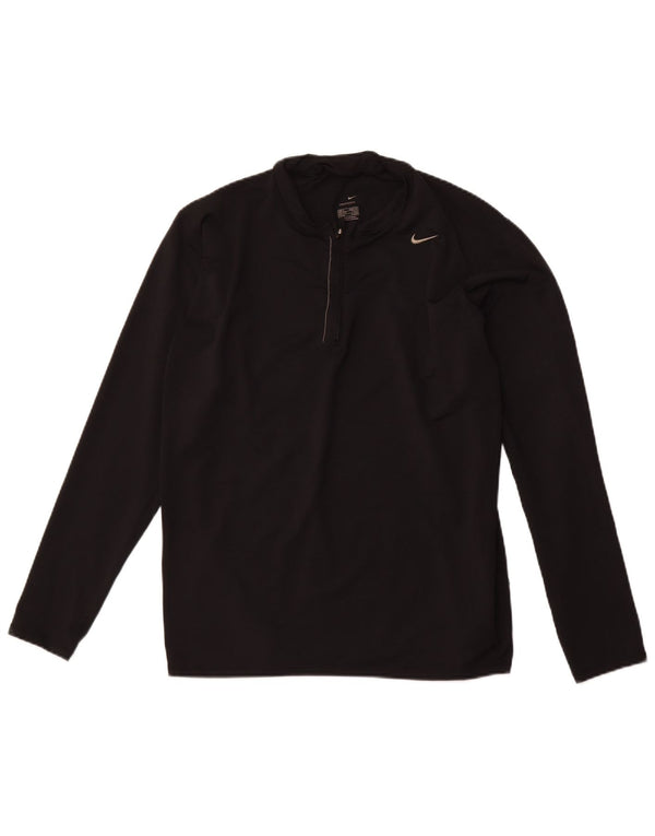 NIKE Top da uomo con zip e collo a maniche lunghe XL nero in poliestere color block sportivo