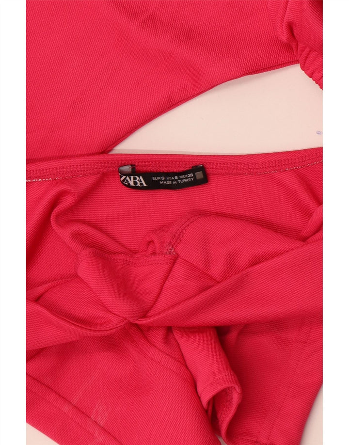 Top corto a maniche lunghe da donna Zara UK 8 Small rosa