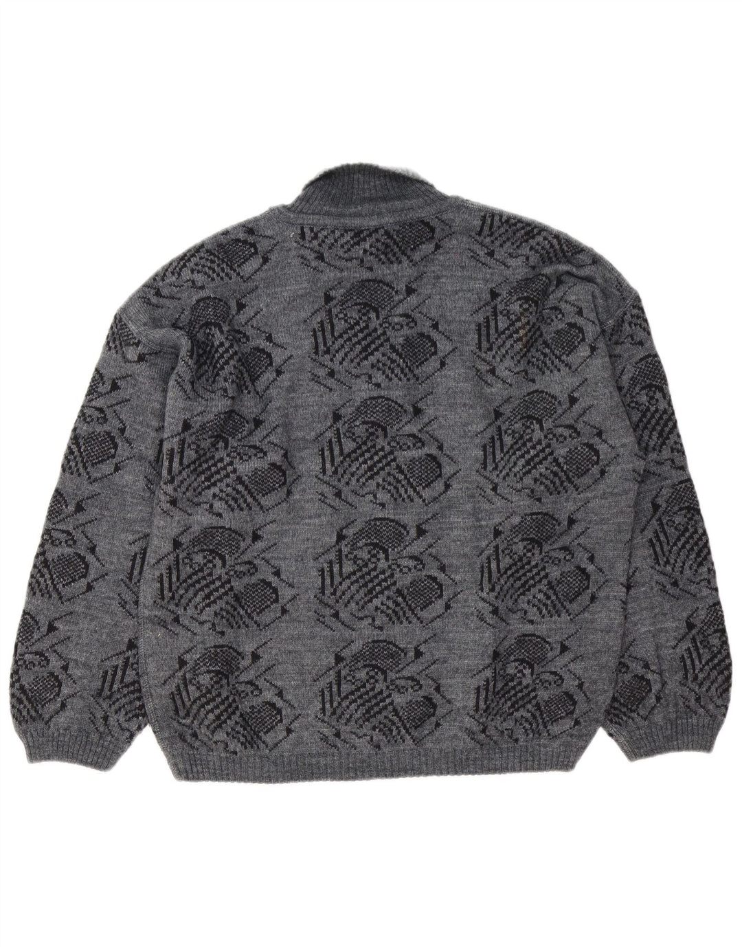 Maglione maglione collo alto con motivo astratto vintage da uomo grande grigio