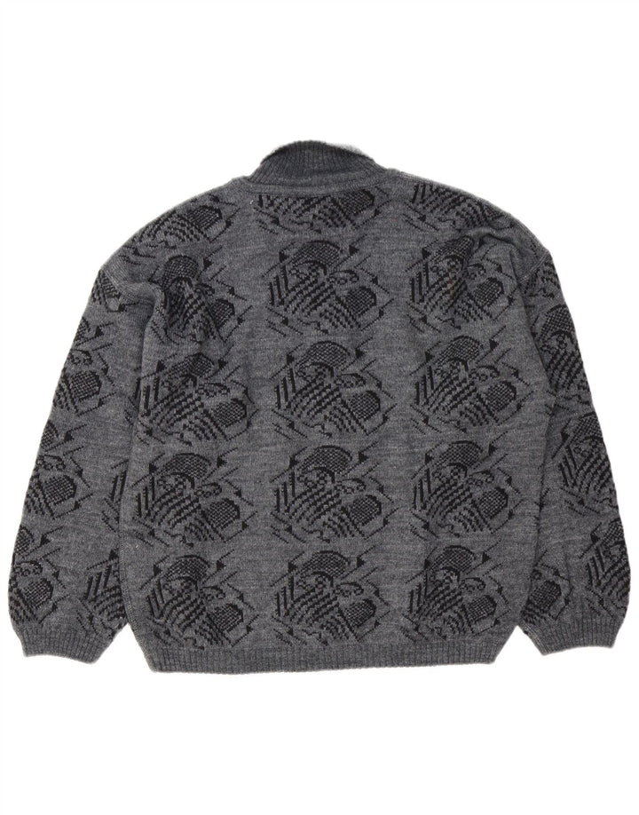Maglione maglione collo alto con motivo astratto vintage da uomo grande grigio