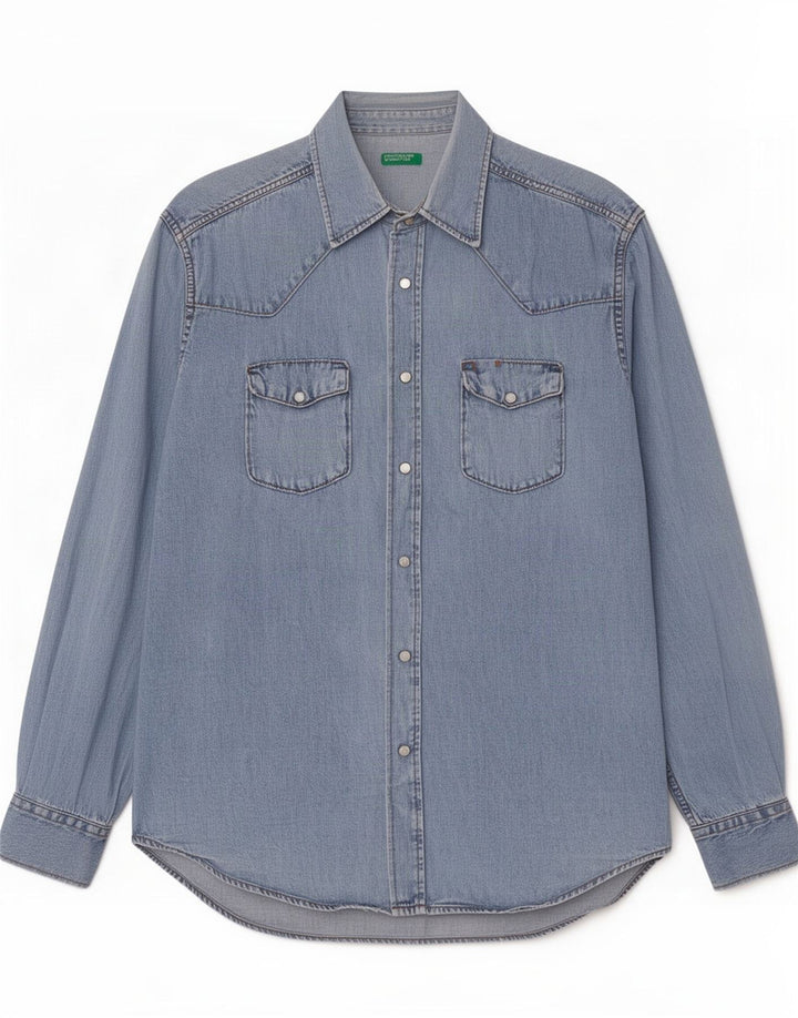 Camicia di jeans da uomo Benetton blu medio