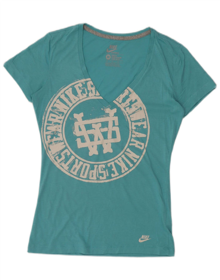 T-shirt grafica NIKE da donna slim fit UK 12 poliestere blu medio