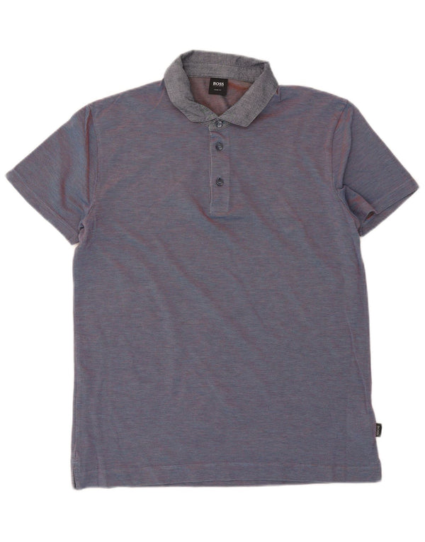 Polo da uomo slim fit Hugo Boss grande in cotone gessato blu navy