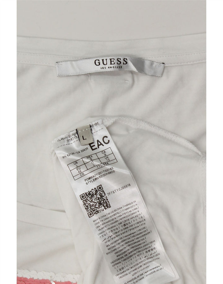 Guess T-shirt grafica da donna Top UK 12 Medium White Viscosa
