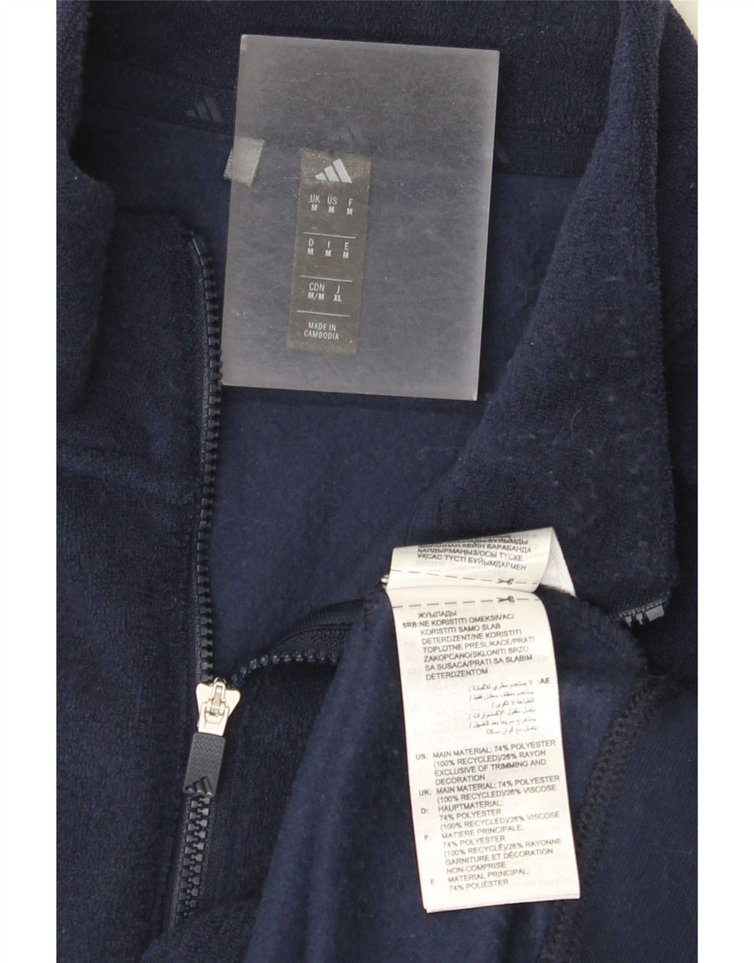 Maglione in pile da uomo Adidas con zip e collo medio in poliestere blu navy