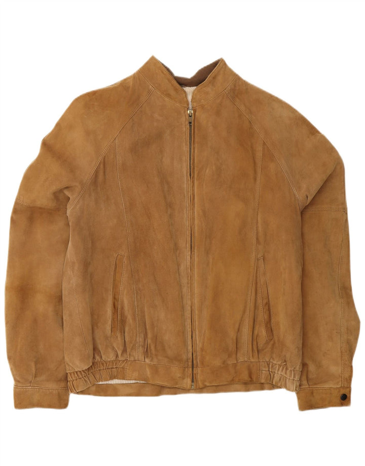 Giubbotto bomber vintage in pelle scamosciata da uomo IT 50 grande in pelle marrone