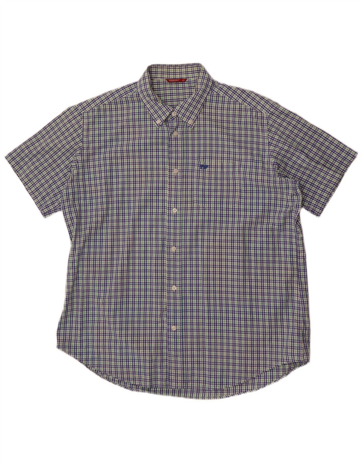 Camicia a maniche corte da uomo Carrera 2XL in cotone a quadri blu