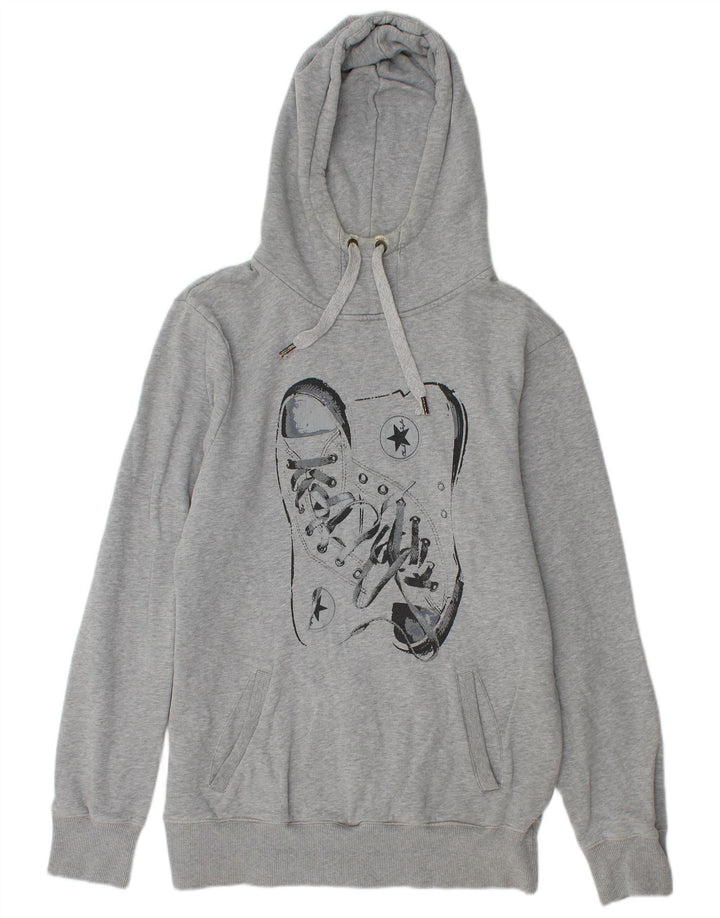 Maglione con cappuccio grafico da uomo Converse in cotone chiazzato grigio medio
