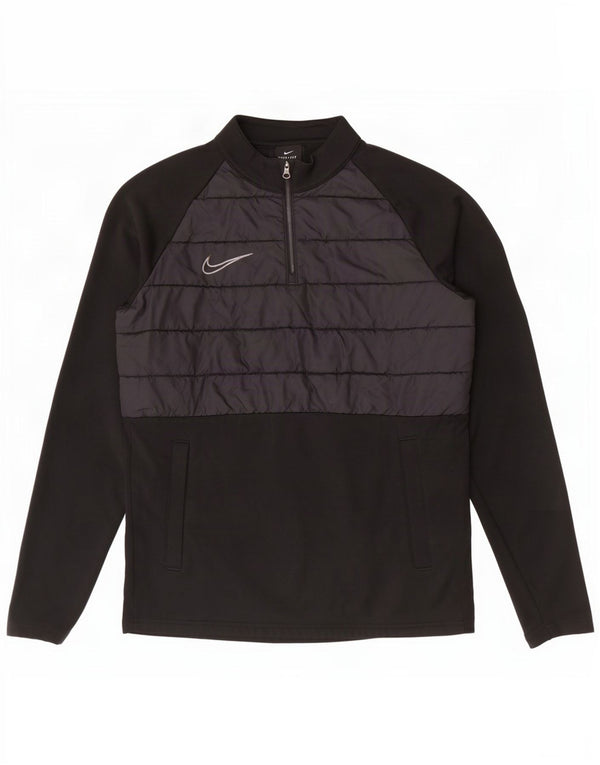Top della tuta da ginnastica Nike Dri Fit con collo e zip da uomo, piccolo, color block nero