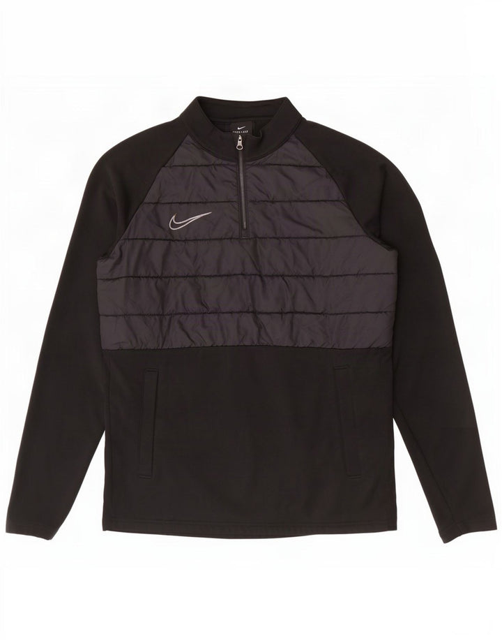 Top della tuta da ginnastica Nike Dri Fit con collo e zip da uomo, piccolo, color block nero