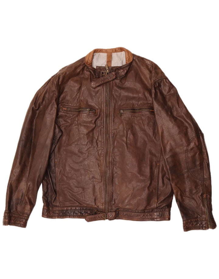 Giacca da motociclista in pelle da uomo Massimo Dutti UK 42 XL Pelle marrone