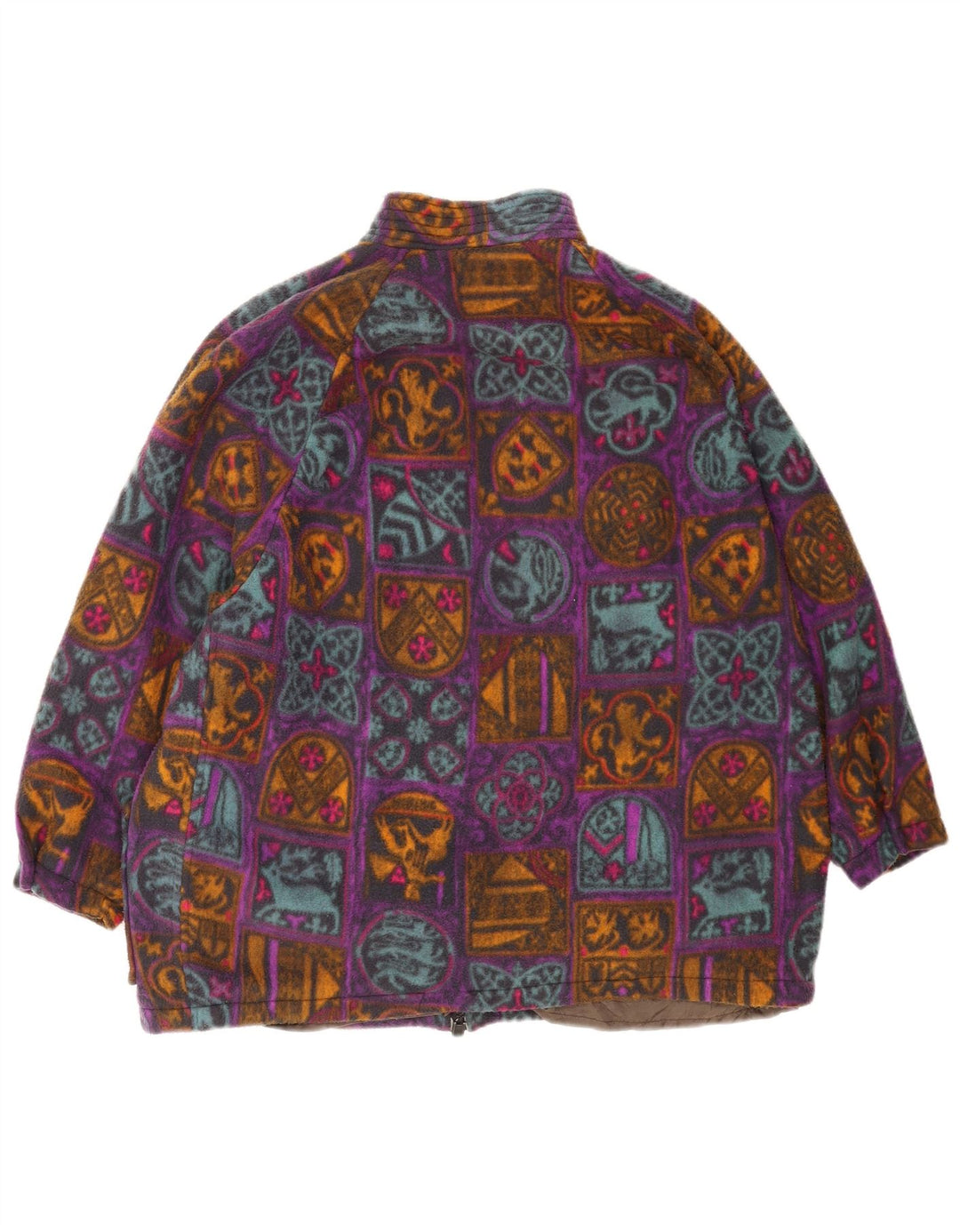 Giacca in pile oversize da donna vintage UK 18 XL multicolore geometrica