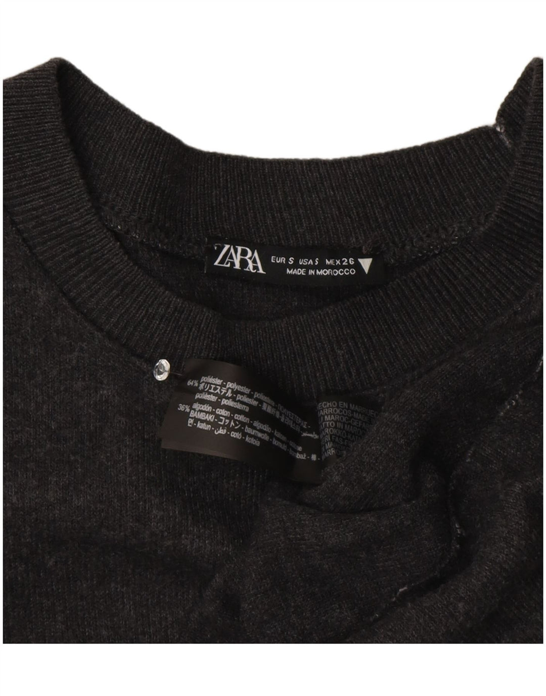 Abito maglione a maniche corte da donna Zara UK 10 piccolo poliestere grigio